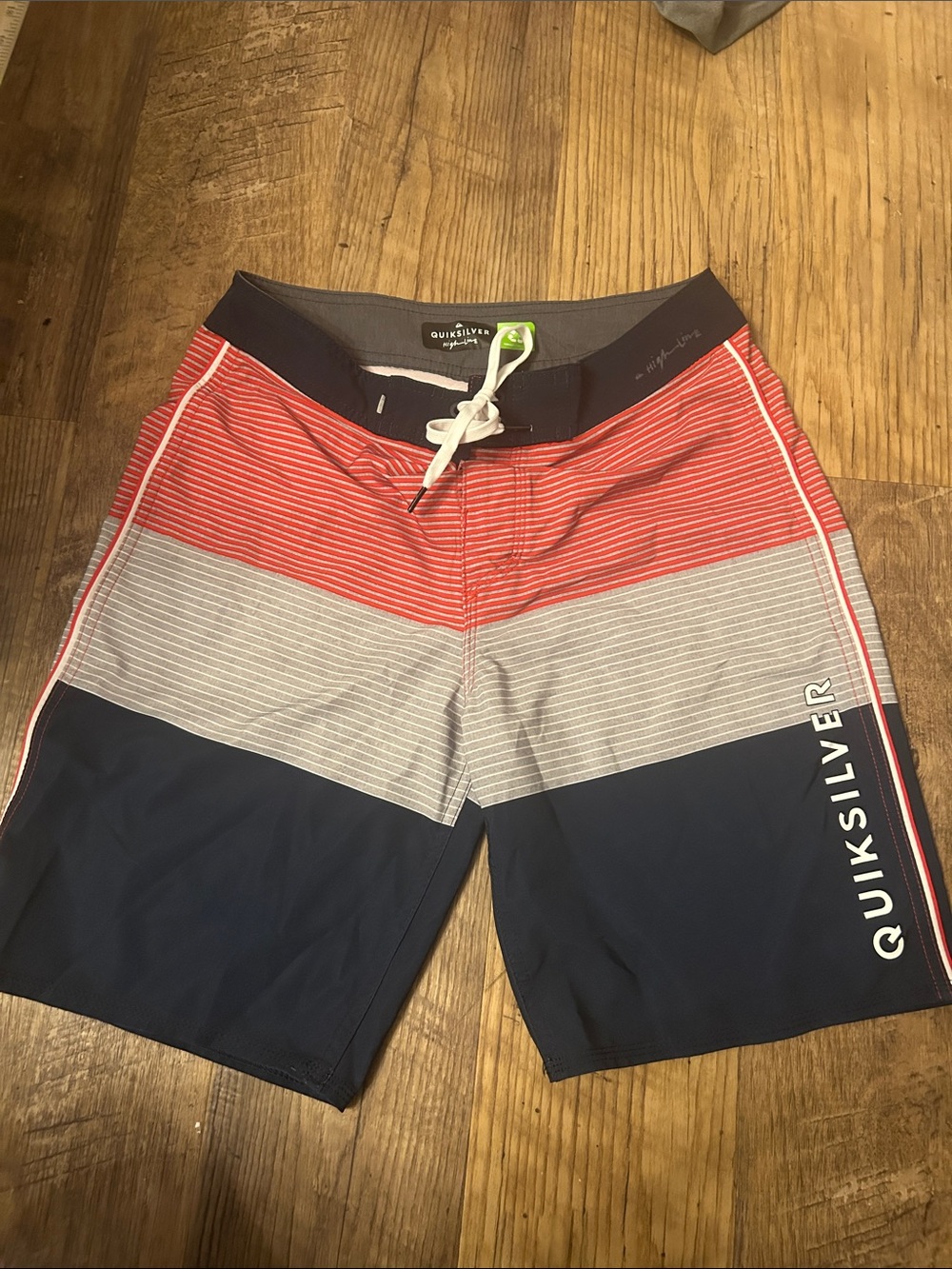 Quiksilver Red Gray Navy Striped Men’s Boardshorts